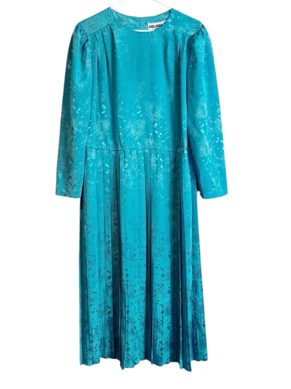 Vintage Melissa Lane Aqua 80’s Pleated Statement Dress